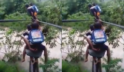 Cách người dân 'vận chuyển' học sinh trên 'cây cầu đi học tử thần'